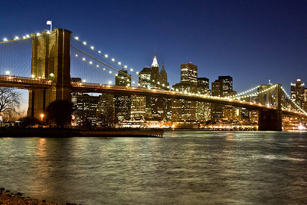 Panoramic view of Lower Manhattan at dusk