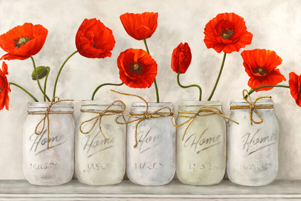 Red Poppies in Mason Jars