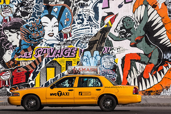 Taxi and mural painting in Soho