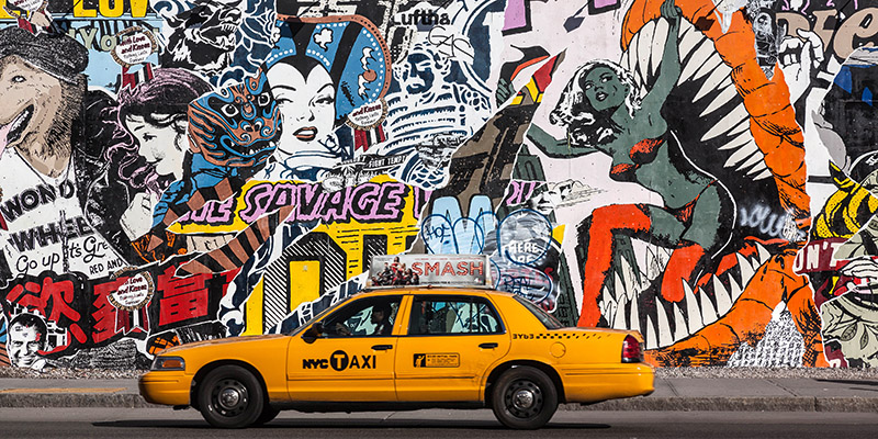 Taxi and mural painting in Soho