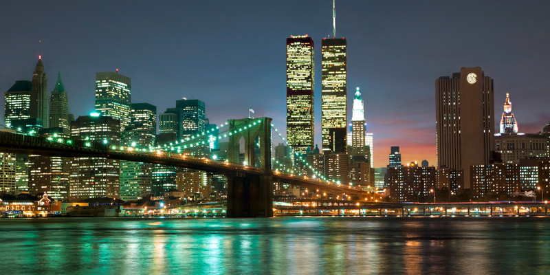 The Brooklyn Bridge and Twin Towers at Night