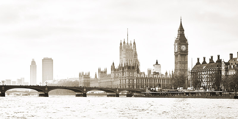 View of the Houses of Parliament and Westminster Bridge