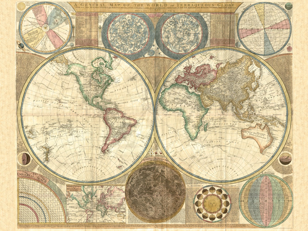 Double hemisphere map of the world