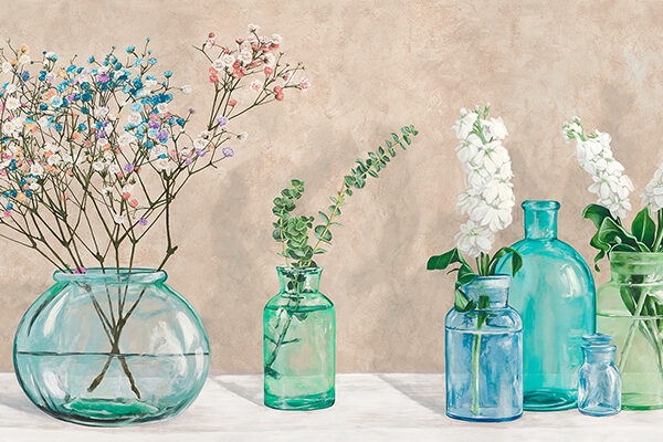 Floral setting with glass vases