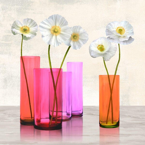 Poppies in crystal vases (Purple I)