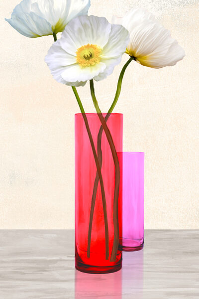 Poppies in crystal vases (Purple II)