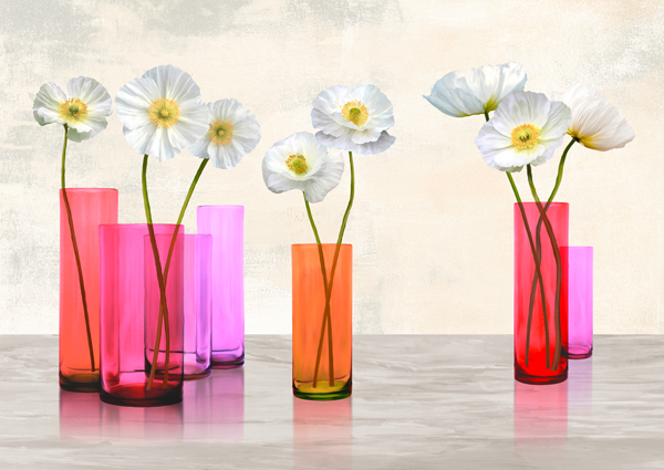 Poppies in crystal vases (Purple palette)