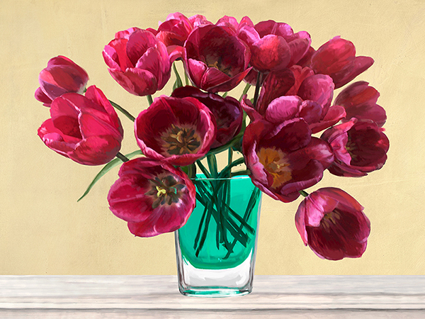 Red Tulips in a Glass Vase
