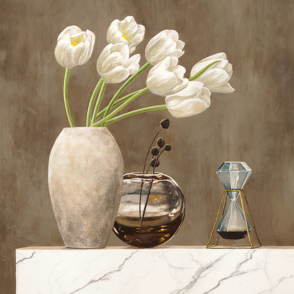 Floral Setting on White Marble I
