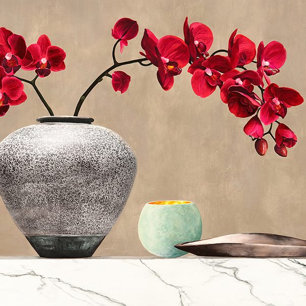 Red Orchids on White Marble (detail)